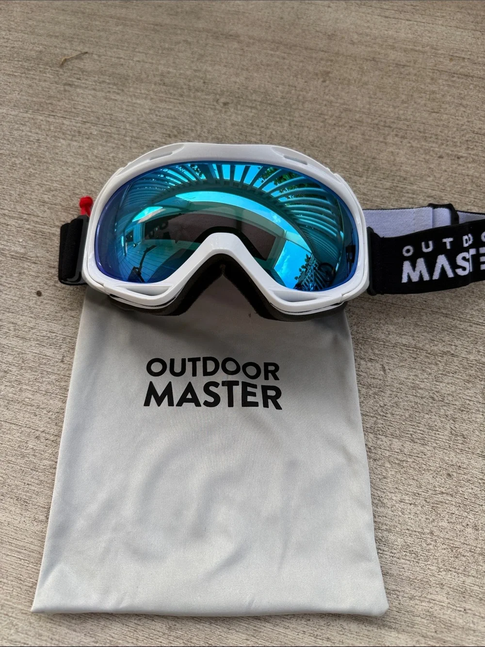 OutdoorMaster White Ski Goggles with Blue Mirrored Lens